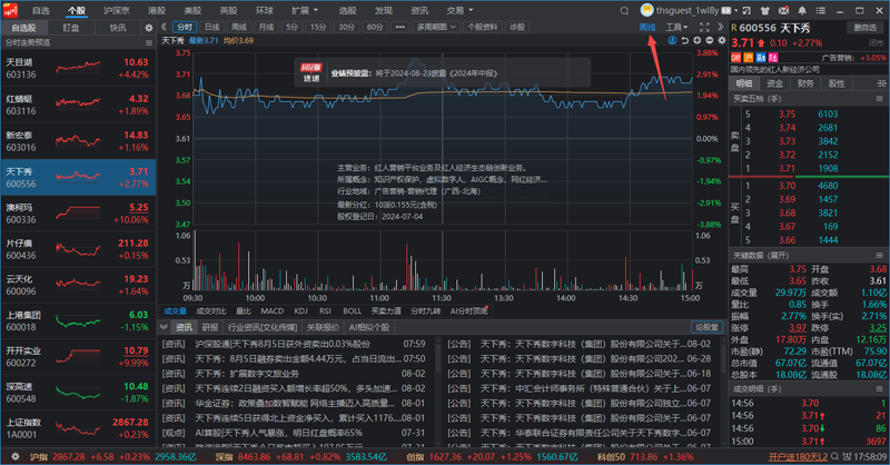 同花顺远航版怎样给自选股画黄金分割线